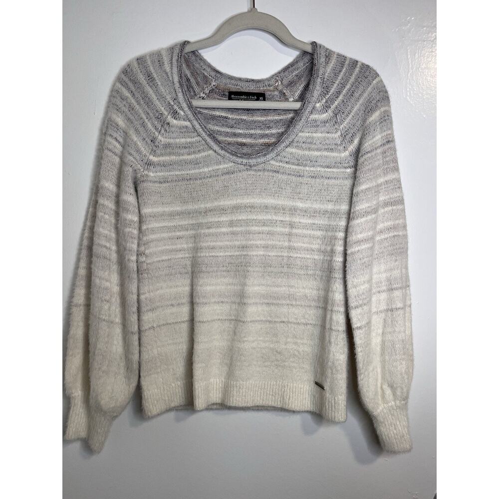 Abercrombie & Fitch Women’s Fuzzy Sweater Purple Cream Striped